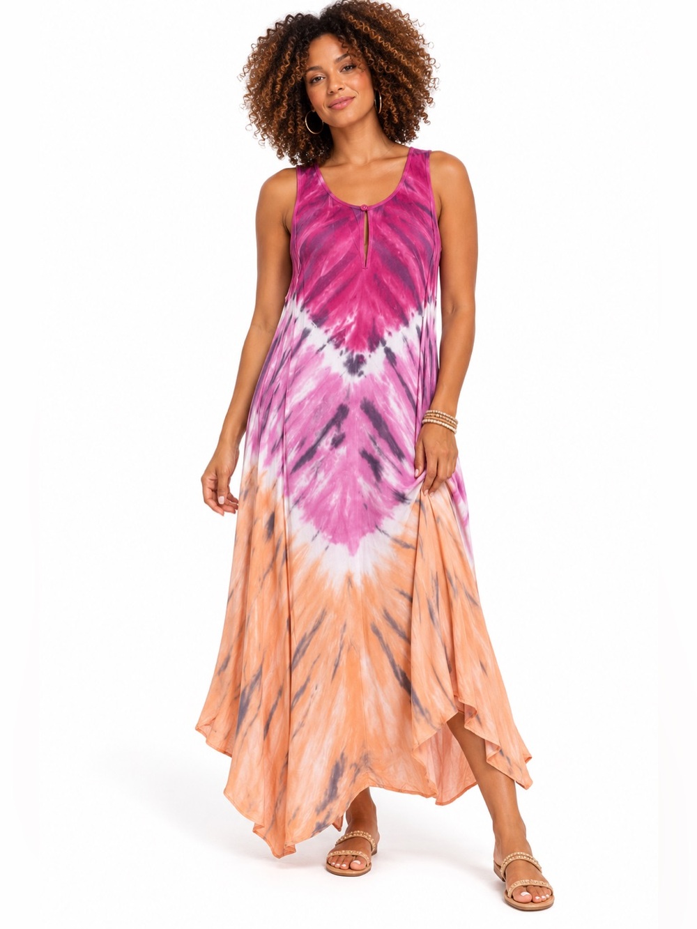 Young Fabulous & Broke Tie-Dye Maxi Dress in Pink & Orange - Size Medium EUC